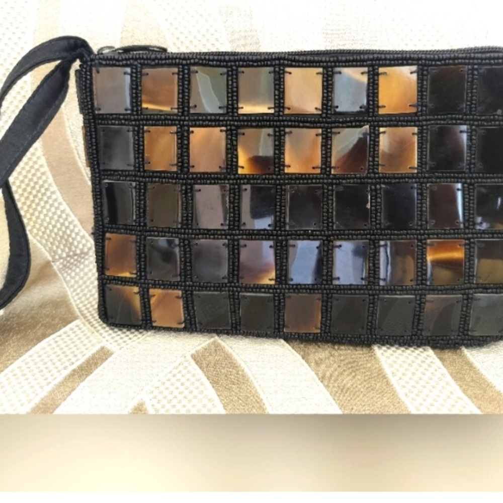 Black and Brown Mosaic Tile Wristlet Clutch
